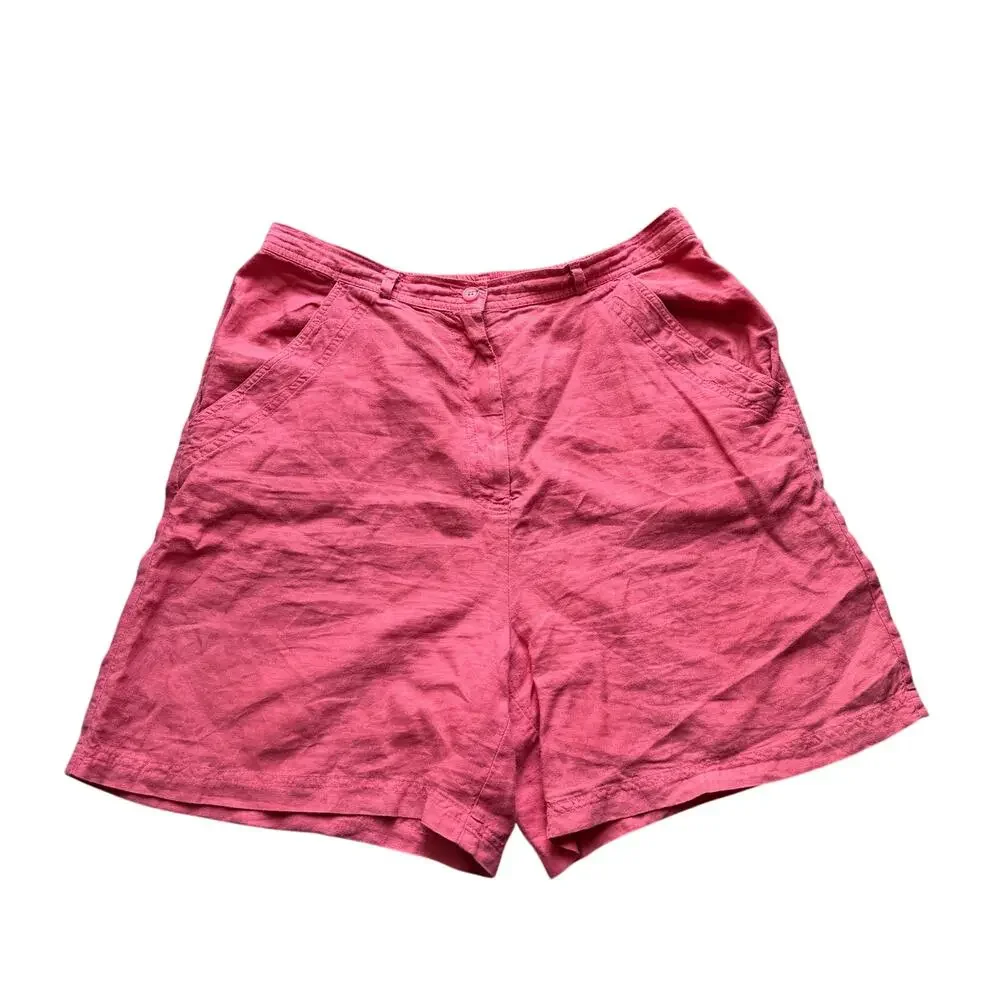 Vintage Johnny Was Coral Pink 100% Linen Embroidered Two Piece Short Set Size L